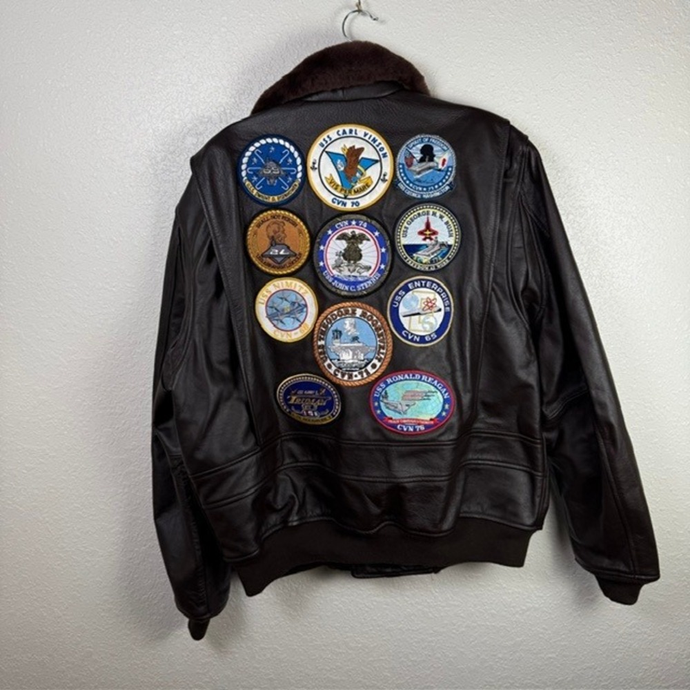 Custom G-1 Leather Flight Jacket Navy Aircraft Carrier Patches Ron Jaworski Jaws
